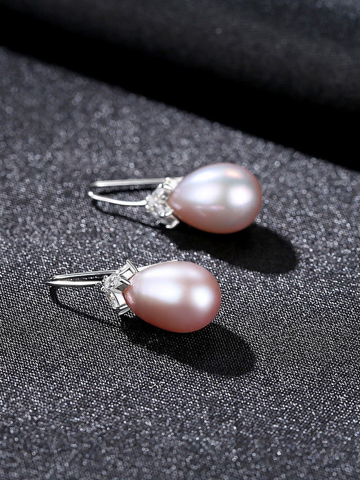 Pure silver with 3A zircon natural freshwater pearl studs