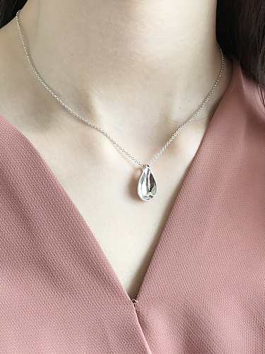 925 sterling silver simple smooth Water Drop Pendant Necklace