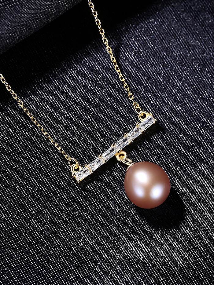925 Sterling Silver Freshwater Pearl Geometric Dainty Necklace