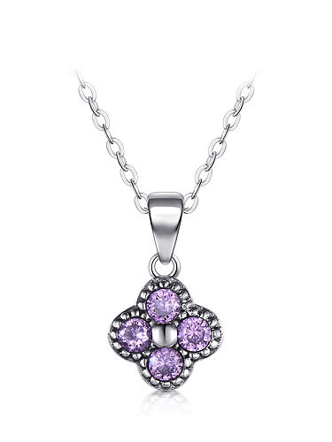 925 Sterling Silver Cubic Zirconia Clover Vintage Necklace