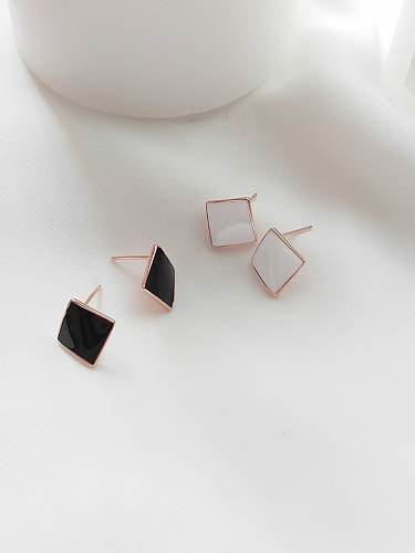 925 Sterling Silver Black Acrylic Square Minimalist Stud Earring