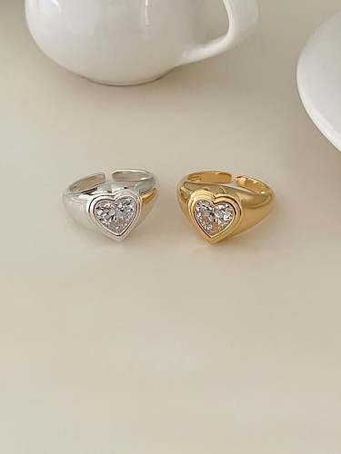 925 Sterling Silver Cubic Zirconia Heart Vintage Band Ring