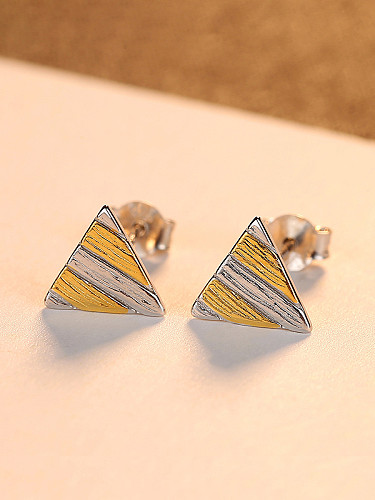 Pendientes de tuerca triangulares de dos colores simplistas de plata de ley 925