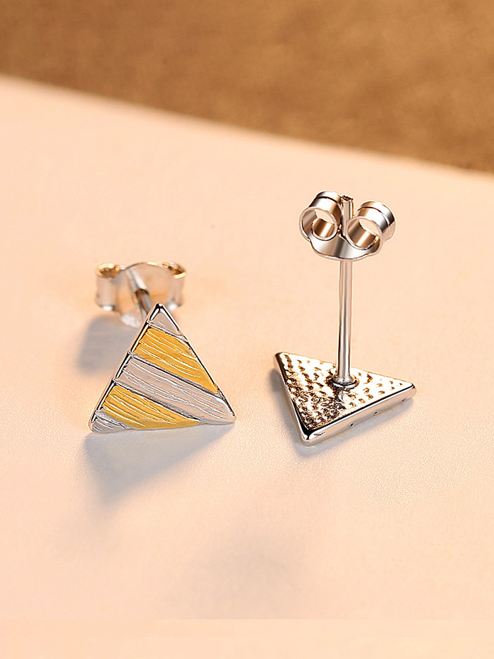 925 Sterling Silver Simplistic Two-color Triangle Stud Earrings