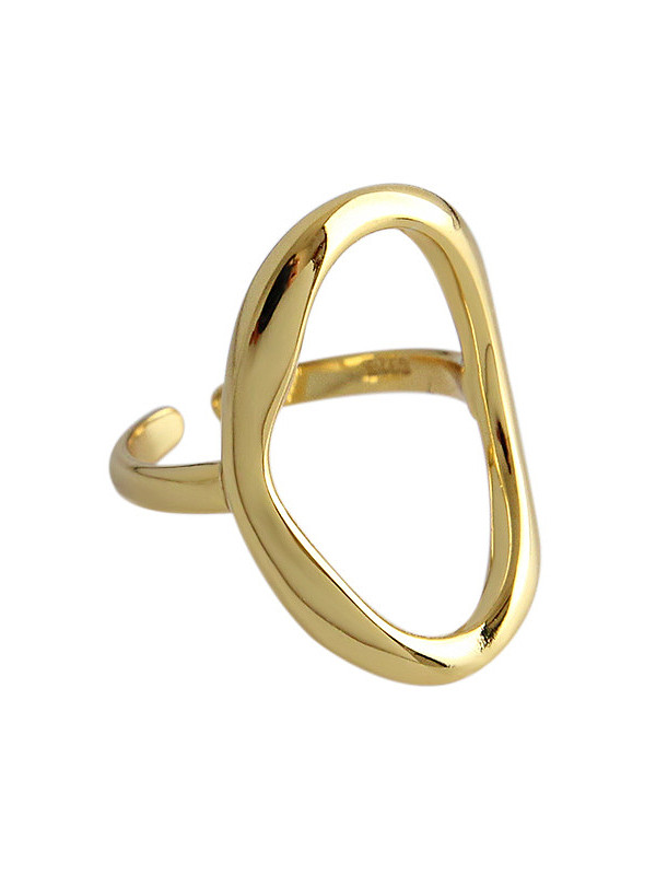 925 Sterling Silver With Hollow Simplistic Geometric Oval Free Size Rings