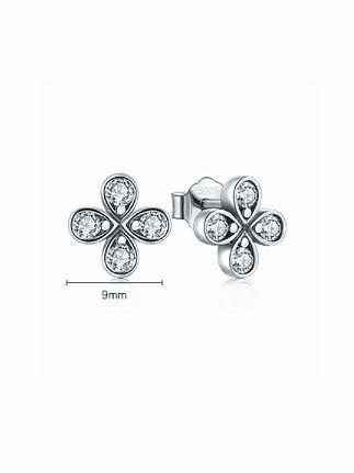 925 Sterling Silver Rhinestone Flower Vintage Stud Earring