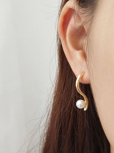 925 Sterling Silver Imitation Pearl Irregular Minimalist Drop Earring