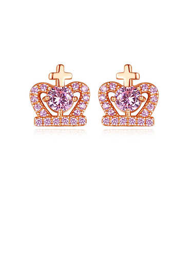 Boucles d'oreilles mignonnes en argent sterling 925 avec zircon cubique et couronne violette