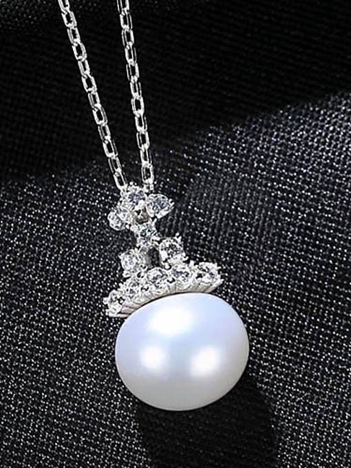 925 Sterling Silver Freshwater Pearl Crown Minimalist Necklace