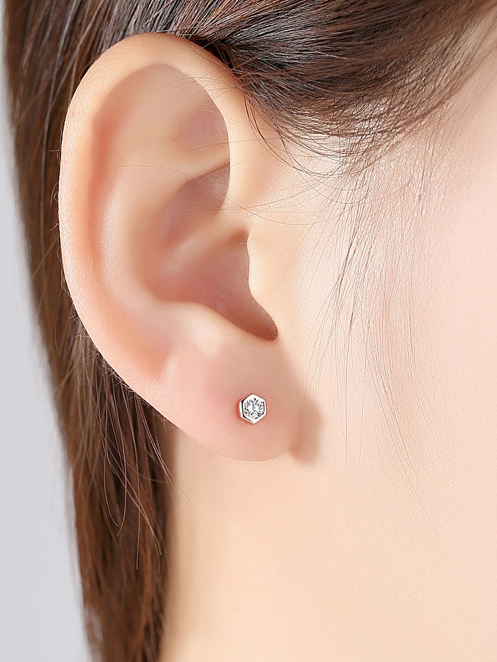 Sterling Silver AAA zircon geometric hexagon studs
