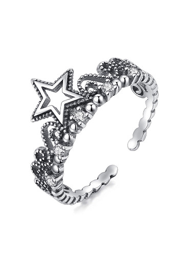 Sterling Silver Hollow star retro Thai silver open ring