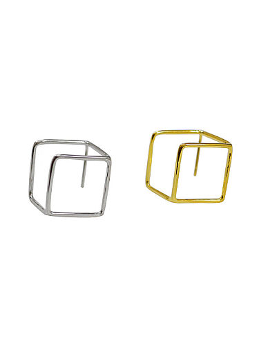 Aretes simples de plata con forma de cubo hueco