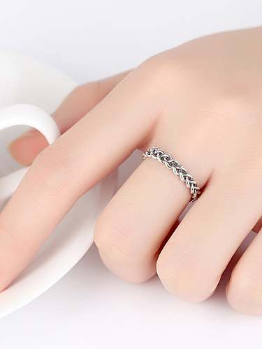 925 Sterling Silver minimalist antique twist chain free size band ring