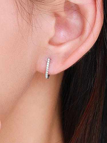 925 Sterling Silver Cubic Zirconia Geometric Minimalist U Shaped Huggie Earring