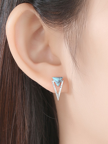 925 Sterling Silver With Turquoise Simplistic Triangle Stud Earrings