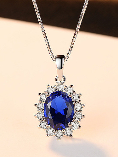 Collier en argent sterling avec zircon AAA et pierre semi-précieuse bleue classique