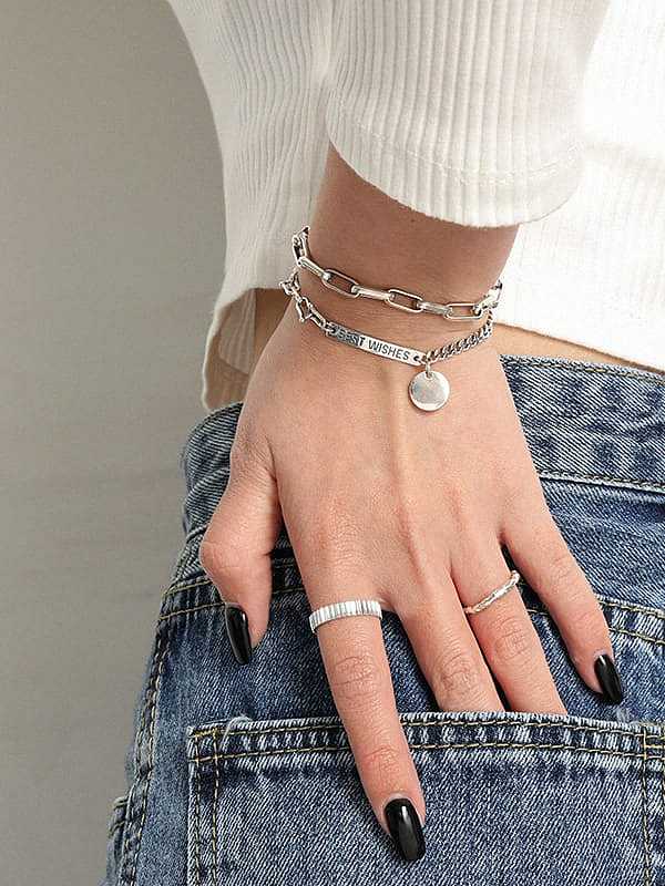 925 Sterling Silver Geometric Chain Vintage Link Bracelet