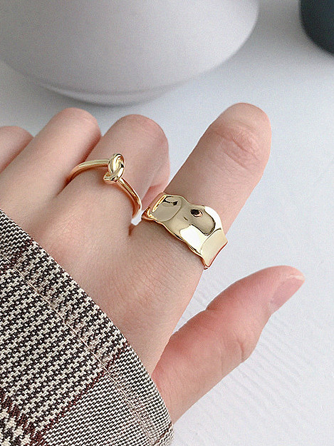 925 Sterling Silver With Glossy Simplistic Irregular Concave Surface Free Size Rings