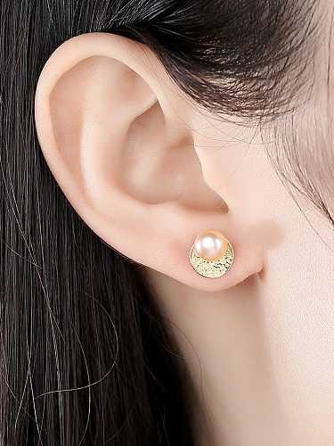 Boucles d'oreilles vintage géométriques en argent sterling 925 avec perle d'imitation