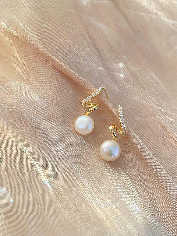 925 Sterling Silver Imitation Pearl White Ball Dainty Drop Earring