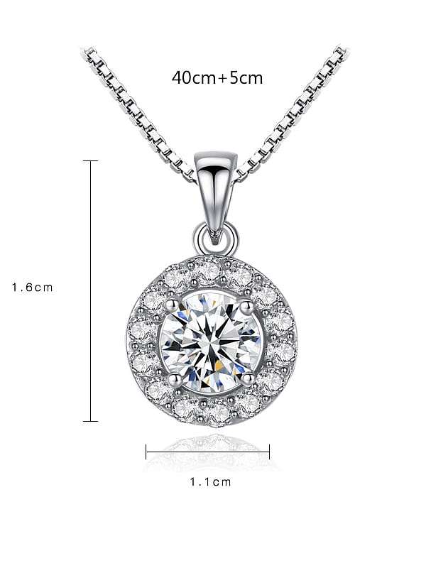 925 Sterling Silver Cubic Zirconia simple Round Pendant Necklace