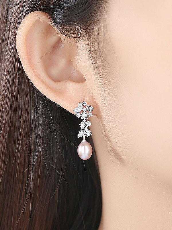 925 Sterling Silver With Platinum Plated Fashion Water Drop Drop Earrings