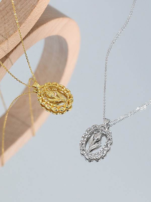 925 Sterling Silver Flower Vintage pendant Necklace