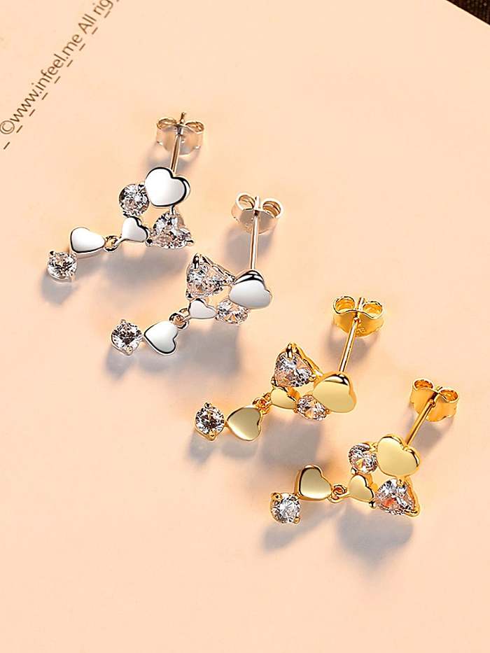 925 Sterling Silver Cubic Zirconia White Heart Dainty Drop Earring