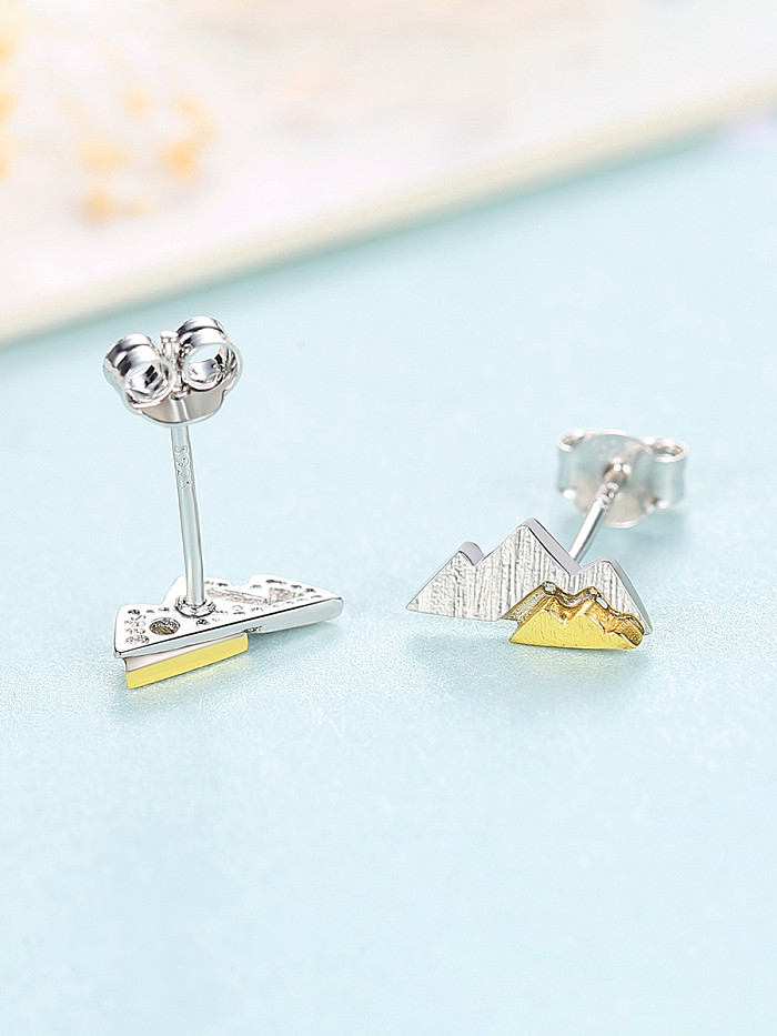 925 Sterling Silver With Two-color plating Simplistic mountain Stud Earrings