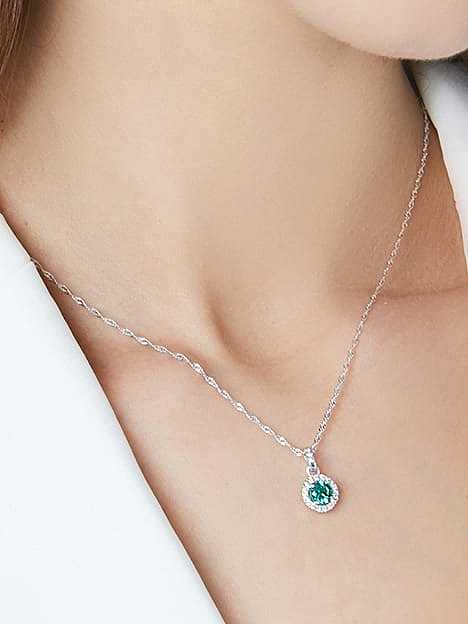 925 Sterling Silver Cubic Zirconia Multi Color Simple Round Necklace
