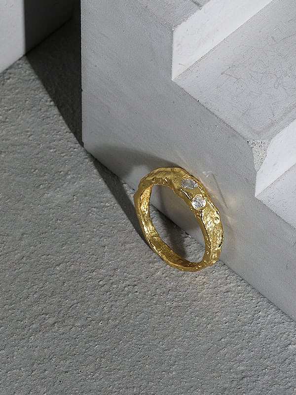 925 Sterling Silver Rhinestone Irregular Minimalist Band Ring