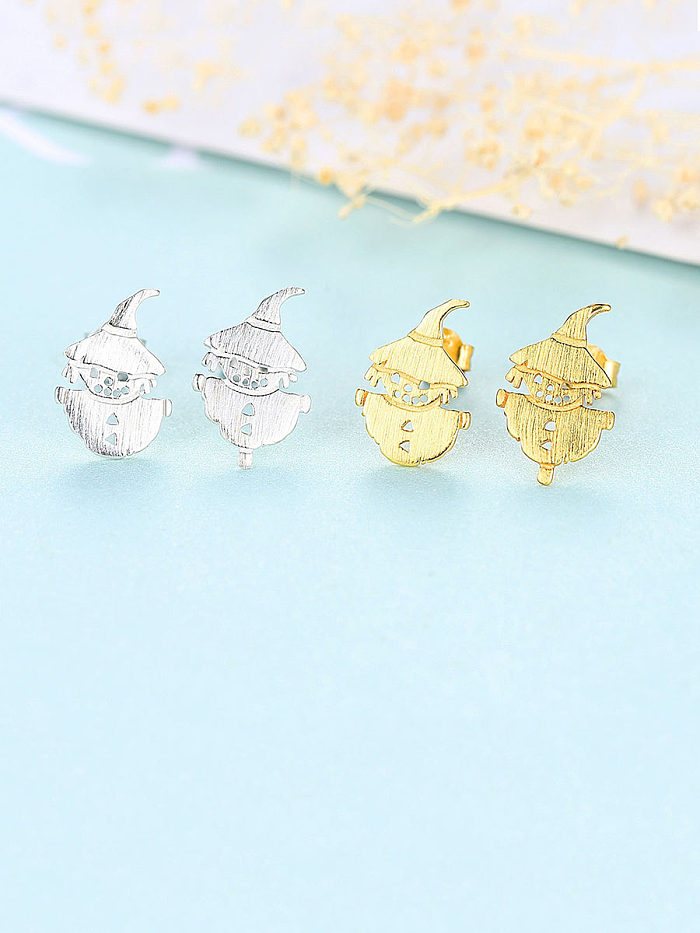 925 Sterling Silver With Gold Plated Cute Scarecrow Stud Earrings