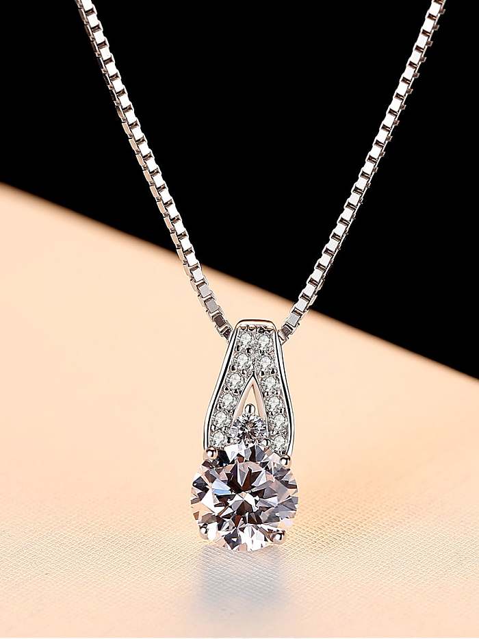 925 sterling silver simple geometry Cubic Zirconia Pendant Necklace