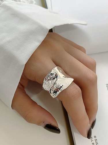 925 Sterling Silver Smooth Geometric Vintage Wide Face Irregular Band Ring