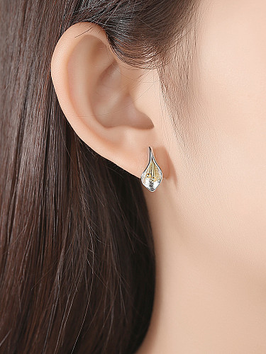 925 Sterling Silver With Glossy Simplistic Flower Stud Earrings