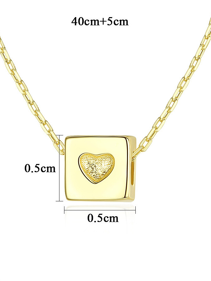 925 Sterling Silver With Glossy Simplistic Square heart Necklaces