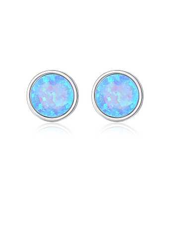 925 Sterling Silver Opal Multi Color Round Minimalist Stud Earring