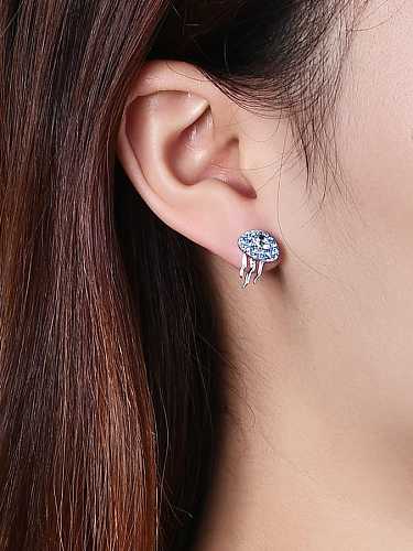925 Sterling Silver Swiss Blue Topaz Irregular Artisan Stud Earring