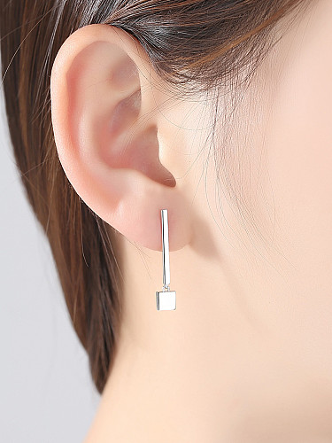925 Sterling Silver With Platinum Plated Simplistic Geometric Stud Earrings