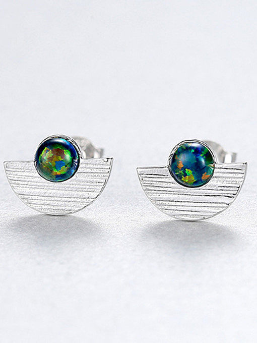 925 Sterling Silver With Opal Simplistic Semicircle Stud Earrings