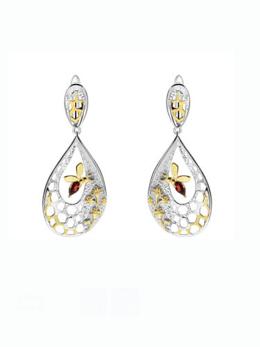 925 Sterling Silver Natural Stone Bee Hive Luxury Drop Earring
