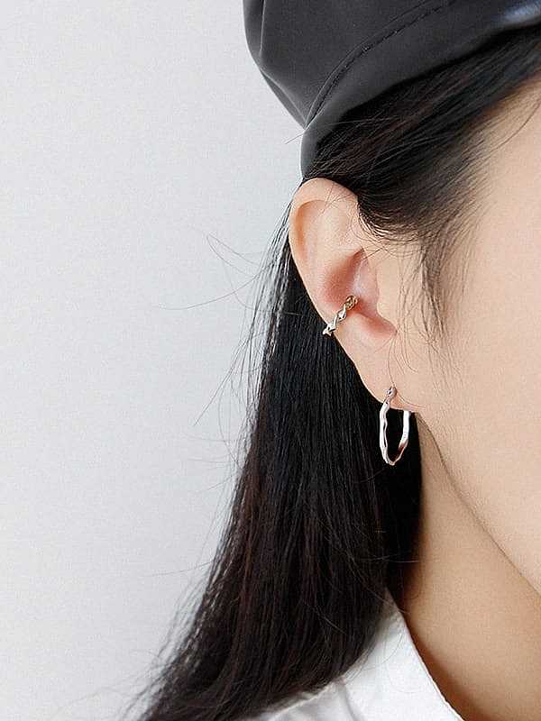 925 Sterling Silver With Gold Plated Simplistic Irregular Hoop Earrings