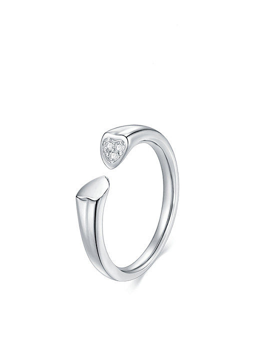 925 Sterling Silver Rhinestone Heart Minimalist Band Ring
