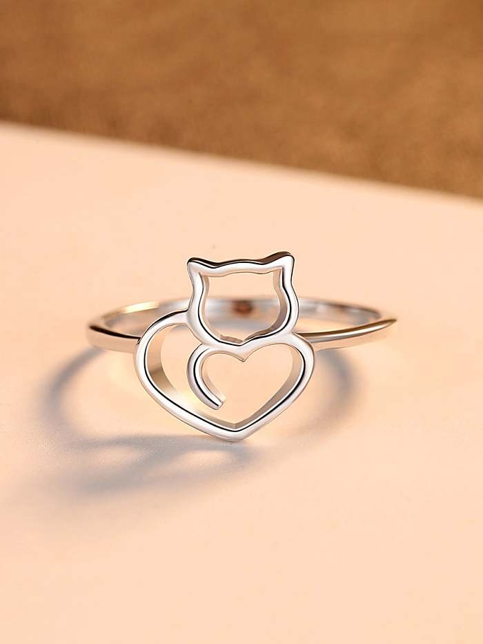 925 Sterling Silver Hollow Cat Minimalist Band Ring