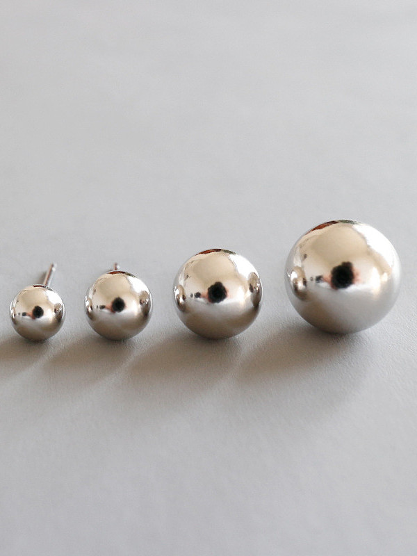 925 Sterling Silver With Silver Plated Simplistic Glossy Ball Stud Earrings