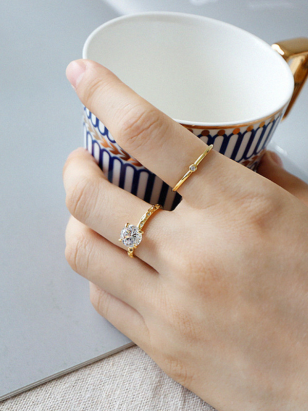 Sterling Silver simple four-claw round zircon rings