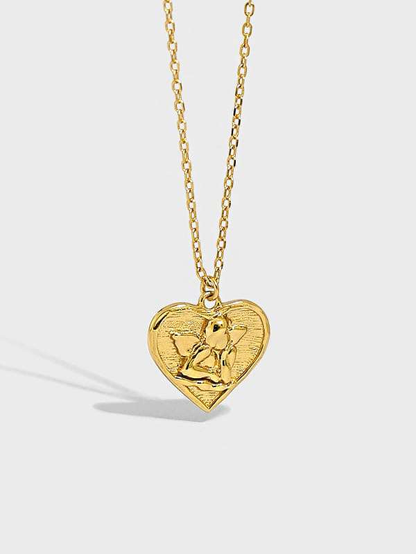 925 Sterling Silver Heart angel Vintage pendant Necklace