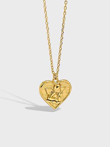 Collier pendentif vintage ange coeur en argent sterling 925