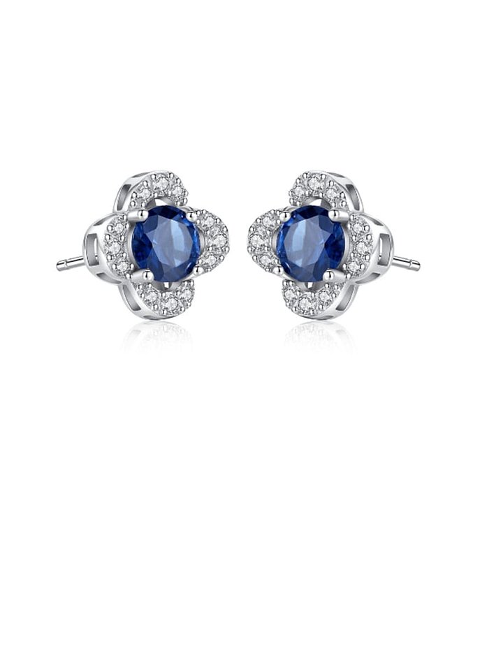 925 Sterling Silver Cubic Zirconia Blue Flower Luxury Stud Earring