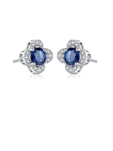 Boucles d'oreilles de luxe en argent sterling 925 avec oxyde de zirconium et fleurs bleues
